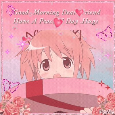 A Picture Of A Girl With The Words Good Morning Dear Friend Have A Peaceful Day Hugs On It GIF