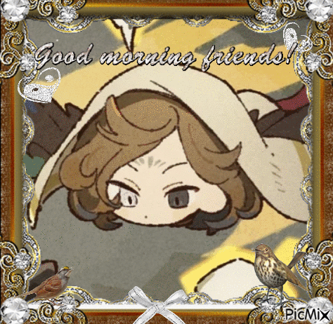 A Picture Of A Girl With The Words " Good Morning Friends " Written On It GIF