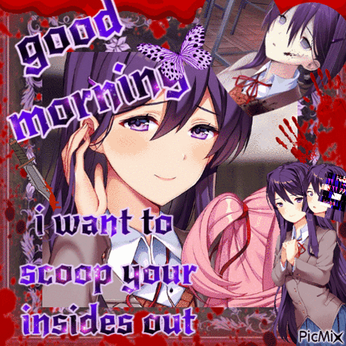 A Picture Of A Girl With The Words Good Morning I Want To Scoop Your Insides Out On It GIF