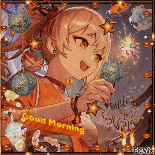 A Picture Of A Girl With The Words Good Morning On The Bottom GIF