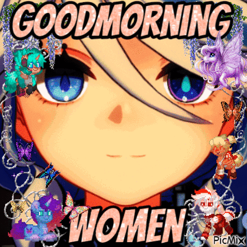 A Picture Of A Girl With The Words " Good Morning Women " On It GIF