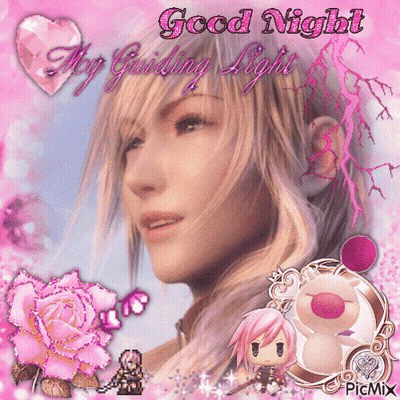 A Picture Of A Girl With The Words " Good Night My Guiding Light " GIF