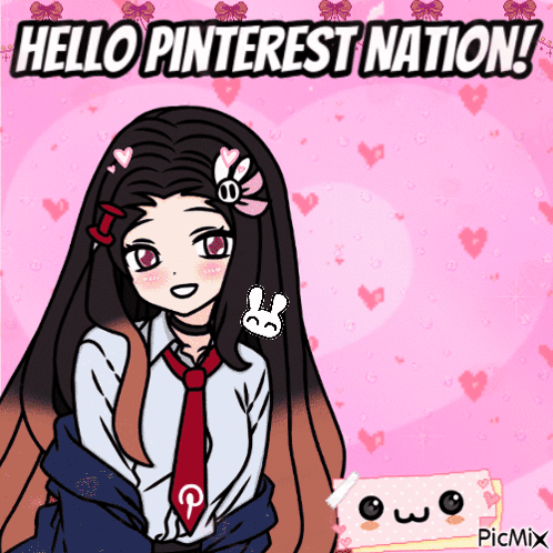 A Picture Of A Girl With The Words Hello Pinterest Nation Written Above Her GIF