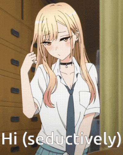 A Picture Of A Girl With The Words Hi ( Seductively ) Below Her GIF