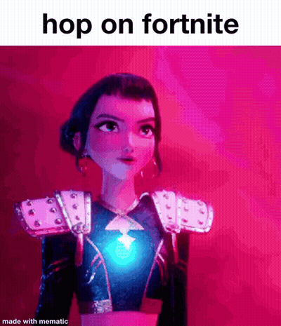 A Picture Of A Girl With The Words Hop On Fortnite GIF