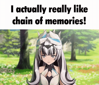 A Picture Of A Girl With The Words " I Actually Really Like Chain Of Memories " Below Her GIF