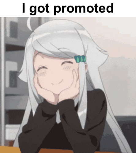 A Picture Of A Girl With The Words I Got Promoted Below Her GIF