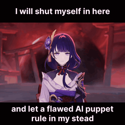 A Picture Of A Girl With The Words I Will Shut Myself In Here And Let A Flawed Al Puppet Rule In My Stead Below It GIF