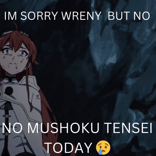 A Picture Of A Girl With The Words " Im Sorry Wreny But No No Mushoku Tensei Today " GIF