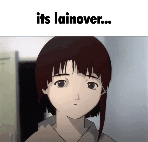 A Picture Of A Girl With The Words " It 'S Lainover " Above Her GIF