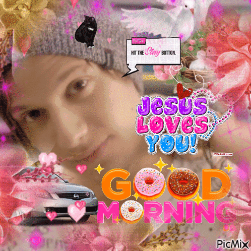 A Picture Of A Girl With The Words Jesus Loves You On The Bottom GIF
