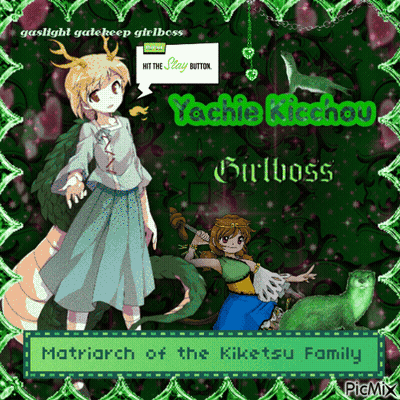 A Picture Of A Girl With The Words Matriarch Of The Kiketsu Family GIF