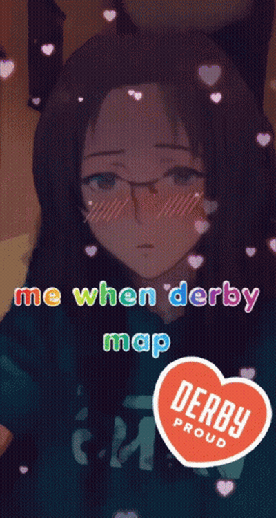 A Picture Of A Girl With The Words Me When Derby Map Written On It GIF