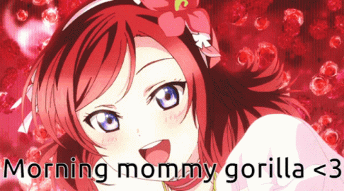 A Picture Of A Girl With The Words Morning Mommy Gorilla < 3 On It GIF
