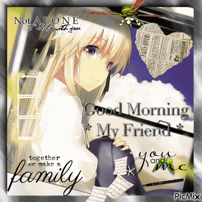 A Picture Of A Girl With The Words " Not Alone I 'Ll Be With You " At The Top GIF
