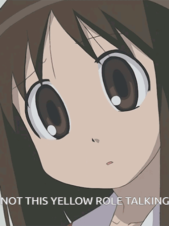 A Picture Of A Girl With The Words " Not This Yellow Role Talking " GIF