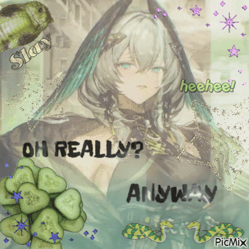 A Picture Of A Girl With The Words Oh Really Anyway Written On It GIF