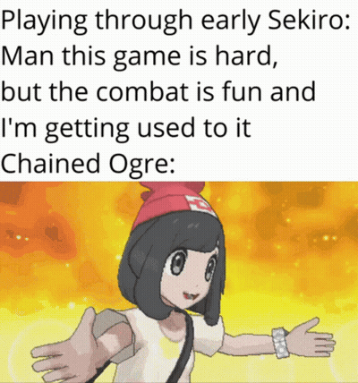 A Picture Of A Girl With The Words " Playing Through Early Sekiro Man This Game Is Hard " GIF