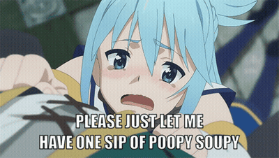 A Picture Of A Girl With The Words Please Just Let Me Have One Sip Of Poopy Soupy On It GIF