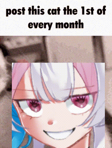 A Picture Of A Girl With The Words Post This Cat The 1St Of Every Month Above It GIF
