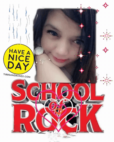 A Picture Of A Girl With The Words School Rock Behind Her GIF