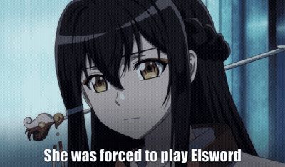 A Picture Of A Girl With The Words She Was Forced To Play Elsword On The Bottom GIF