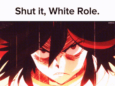 A Picture Of A Girl With The Words " Shut It White Role " On The Bottom GIF