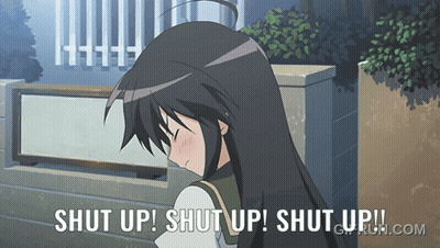 A Picture Of A Girl With The Words Shut Up GIF
