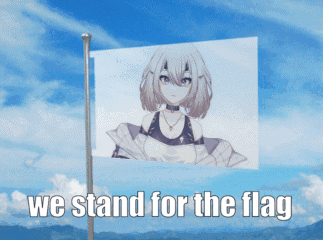 A Picture Of A Girl With The Words " We Stand For The Flag " Below It GIF