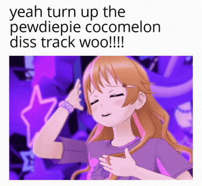 A Picture Of A Girl With The Words Yeah Turn Up The Pewdiepie Cocomelon Diss Track Woo !!! GIF