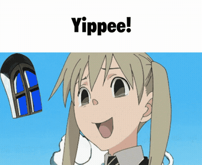 A Picture Of A Girl With The Words Yippee Written Above Her GIF