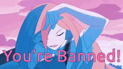 A Picture Of A Girl With The Words " You 'Re Banned " On The Bottom GIF