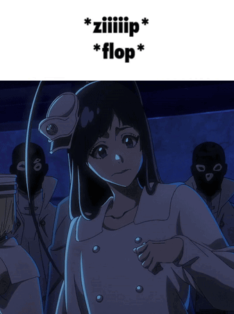 A Picture Of A Girl With The Words Ziiiiiip * Flop * On The Bottom GIF