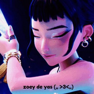 A Picture Of A Girl With The Words Zoey De Yas On The Bottom GIF