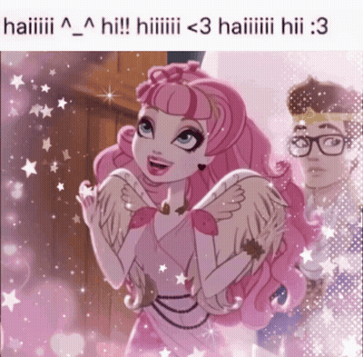 A Picture Of A Girl With Wings And A Boy With Glasses With The Caption Haiiii GIF