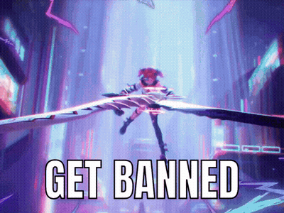 A Picture Of A Girl With Wings And The Words Get Banned Below Her GIF