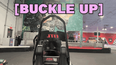 A Picture Of A Go Kart With The Words Buckle Up On It GIF