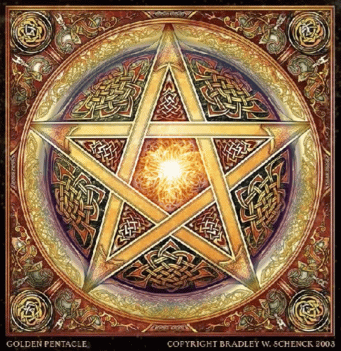 A Picture Of A Golden Pentacle With The Copyright Bradley W. Schenck 2003 GIF