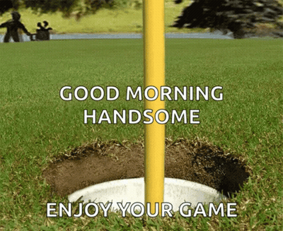 A Picture Of A Golf Ball In A Hole With The Words Good Morning Handsome Enjoy Your Game Below It GIF