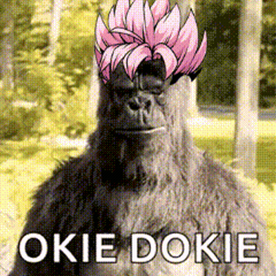 A Picture Of A Gorilla With A Flower On Its Head And The Words Okie Dokie On The Bottom GIF