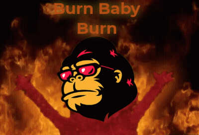 A Picture Of A Gorilla With The Words Burn Baby Burn GIF