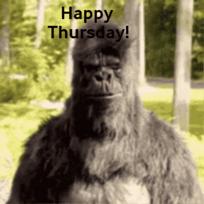 A Picture Of A Gorilla With The Words Happy Thursday On It GIF