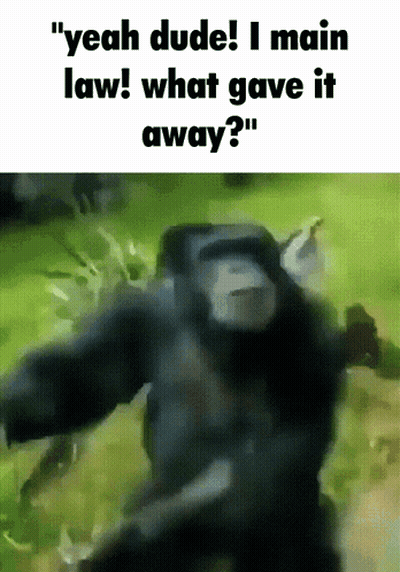 A Picture Of A Gorilla With The Words " Yeah Dude I Main Law What Gave It Away " GIF