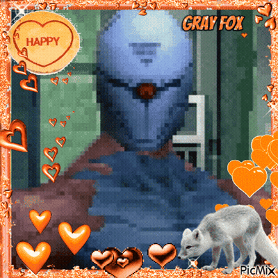 A Picture Of A Gray Fox Surrounded By Hearts And A Happy Heart GIF