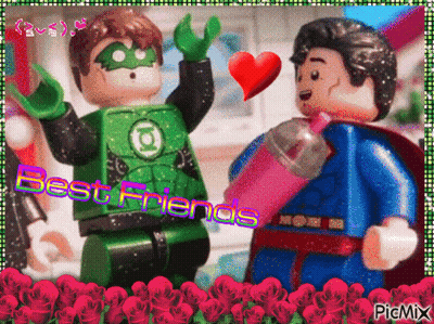 A Picture Of A Green Lantern And Superman With The Words Best Friends Above Them GIF