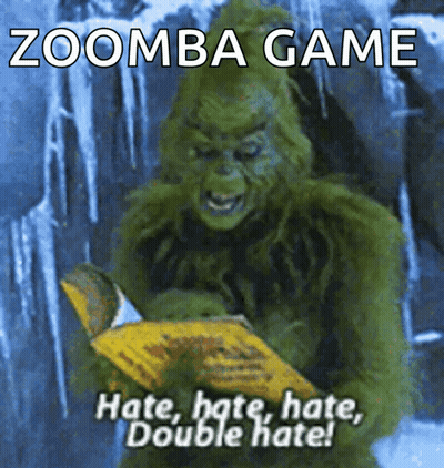 A Picture Of A Grinch Reading A Book With The Words Zoomba Game Above Him GIF