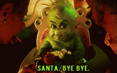 A Picture Of A Grinch Sitting On A Chair With The Words Santa Bye Bye GIF