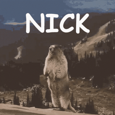 A Picture Of A Ground Squirrel Standing On Its Hind Legs With The Name Nick Above It GIF