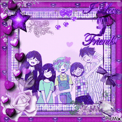 A Picture Of A Group Of Anime Characters With The Words " I Love You Friends " GIF
