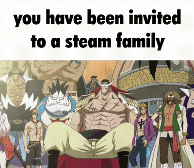 A Picture Of A Group Of Anime Characters With The Words You Have Been Invited To A Steam Family GIF